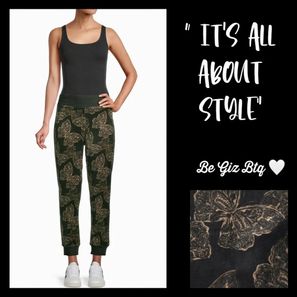 Johnny Was Zuri Modern Velour Sweatpants Black & Butterflies Size X-Large - Picture 1 of 12